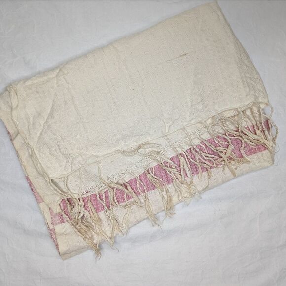 Pink stripe cotton linen blanket scarf - Picture 6 of 6